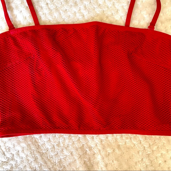 Red Mesh Cropped Bandeau Top - Picture 2 of 6